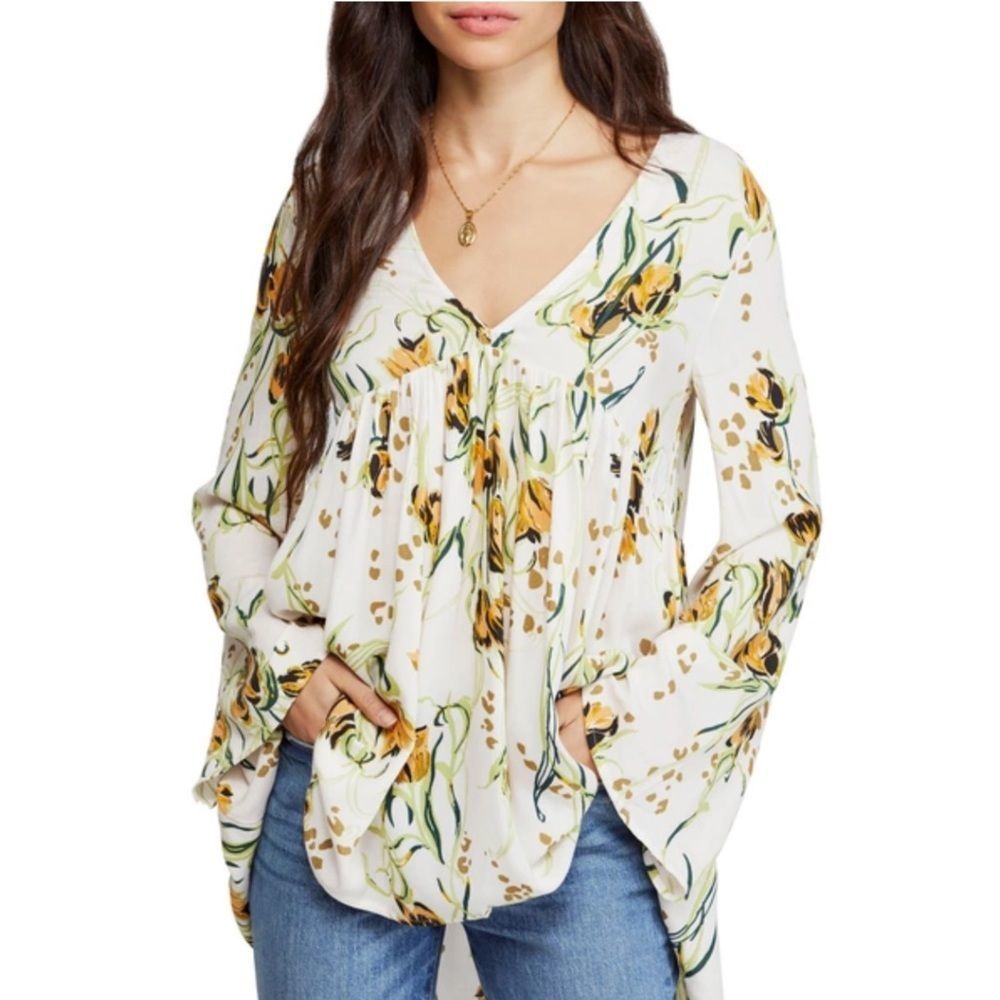 Free People Floral Tunic in White and Yellow
